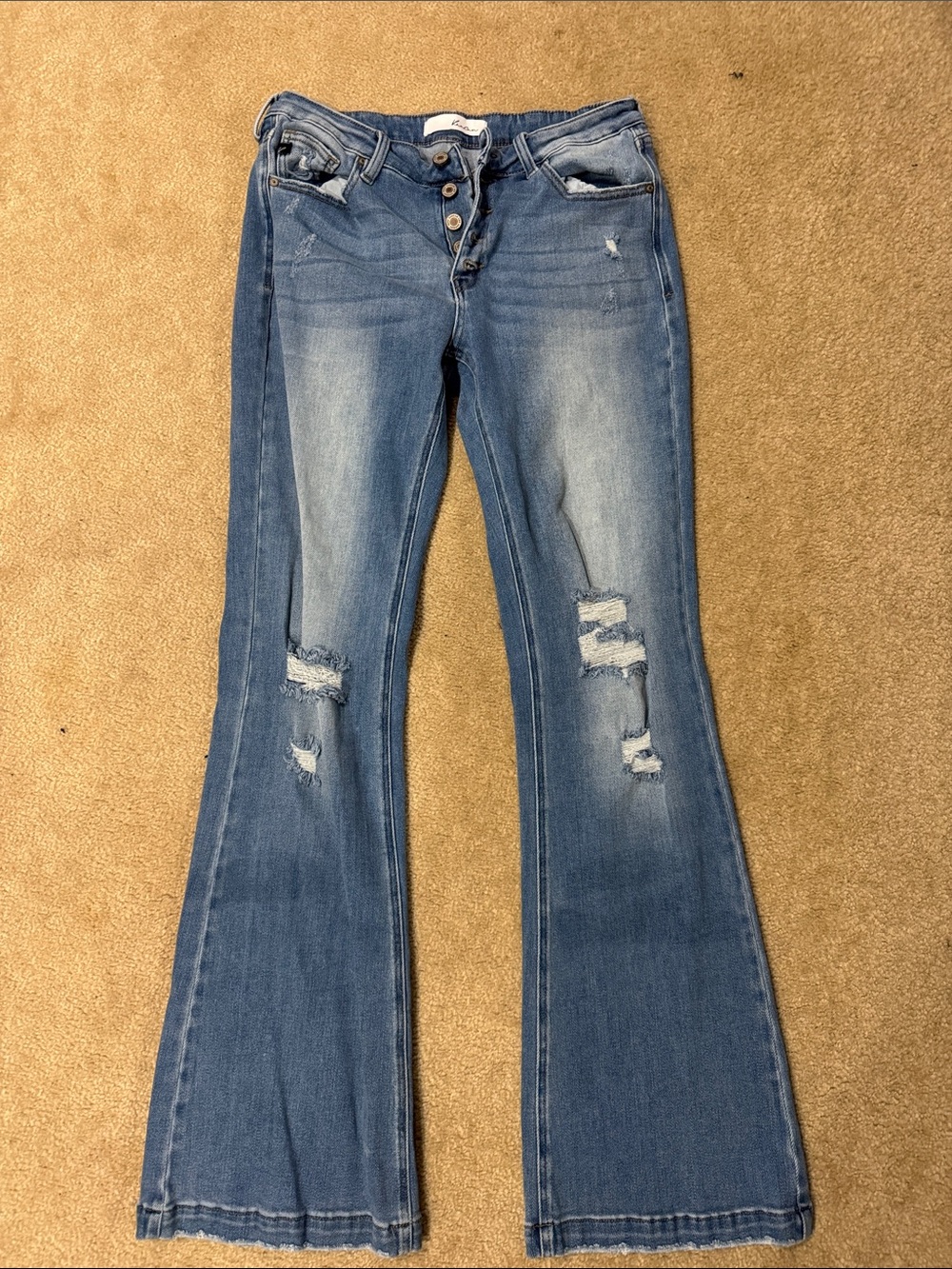 KanCan Medium Blue Distressed Flare Jeans